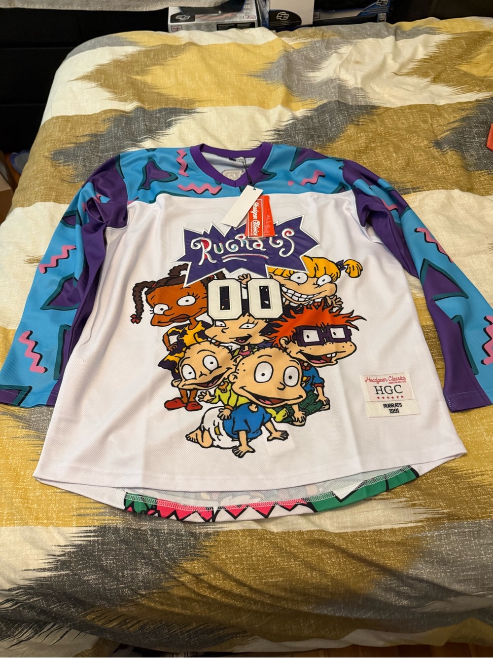 Headgear Classic Rugrags Mens Jersey Top White with Purple Teal Accents Size XL